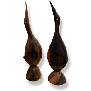Abstract Art Figurines Hand Carved Ironwood Bird Loon Sculptures MCM